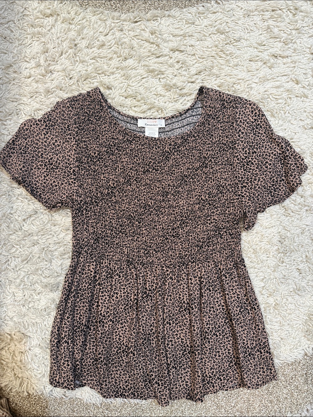 URBAN Romantics Taupe and Black Leopard Smocked Peplum Tee